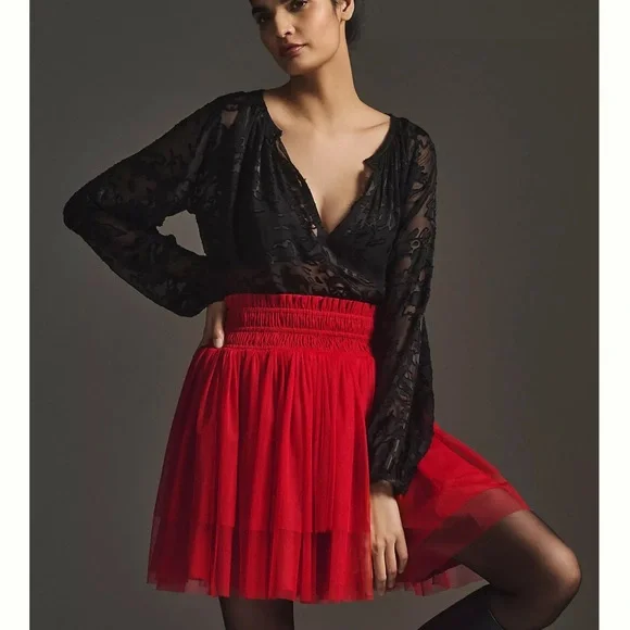 Anthropologie Skirt NWT Red Tulle Flirty & Fun Perfect Size L SOLD OUT & GORG! - Picture 4 of 6